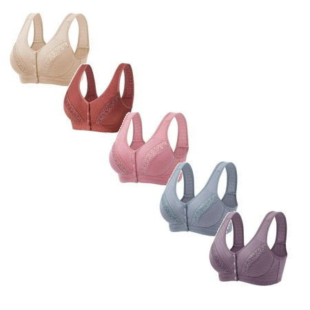 LUOGENLI Bras for Women Wirefree Full Coverage 5 Pack Womens No Steel Ring Front Close Bra T Back Plus Size Seamless Unlined Bra for Large Bust Bras for Women Underwire Pack 38