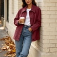 thumbnail image 5 of Edvintorg Women's Coats Plus Size Button Down Casual Jacket Long Sleeve Turndown Collar Loose Outerwear with Pocket Womens Fashion Wine S-3XL, 5 of 9