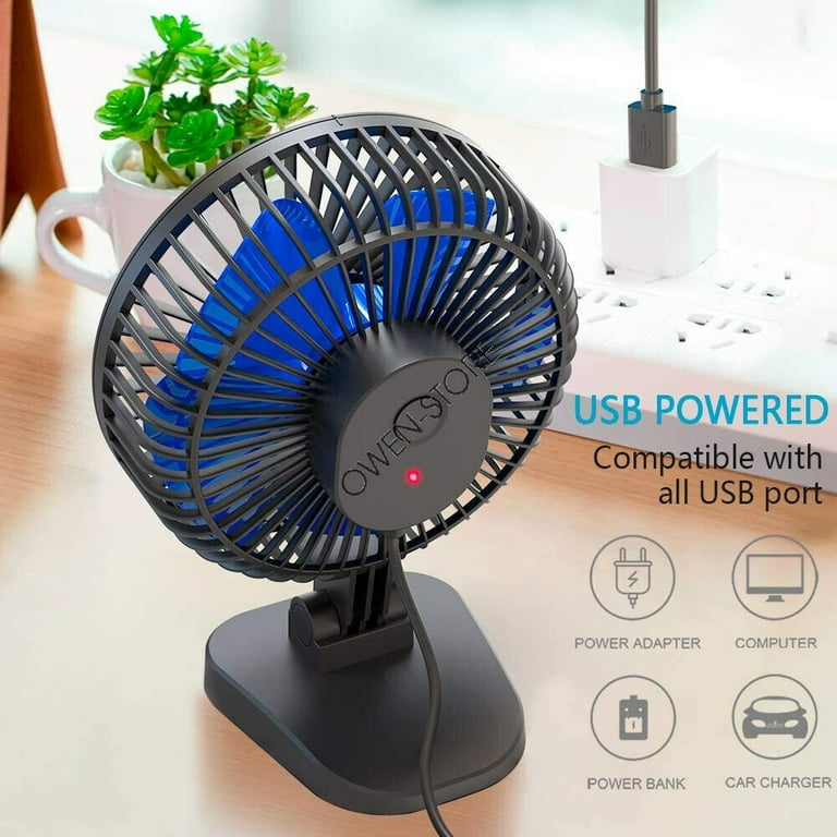 4 inch Mini Desk Fan Strong Airflow 3 Speeds USB Powered Cord Cooling Fan Office
