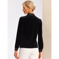 thumbnail image 3 of Blusa de Terciopelo con Solapa de Manga Larga con Botones y Diseño de Bolsillos Falsos para Mujer Negro S, 3 of 6