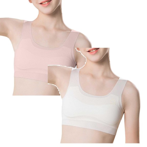 CAIXIA 2 Pack Crop Top Bra Girls Seamless Sports Bra Training White Bra Camisole Style Lightweight Seamless Kids