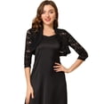thumbnail image 1 of AllegK Cárdigan elegante con cuello con volantes pamujer, top de encogimiento de hombros con encaje floral transparente Negro S, 1 of 5