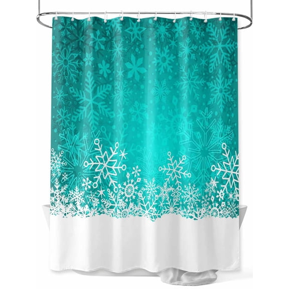 Fsddascl Turquoise Snowflakes Christmas Shower Curtain Set - Extra Long 72" x 96" Washable Bathtub Curtain with 12 Hooks, Winter Holiday Xmas Snowflake Waterproof Fabric Shower Curtains for Bathroom