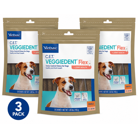 Virbac C.E.T. VeggieDent Flex + Joint Health for Small Dogs 11-25 lbs, 90 chews (3 Pack)