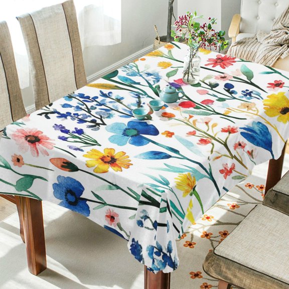 Yayeee Tablecloths 54" x 54" Rectangle Wrinkle Resistant Party Table Cover, Blue Wildflower Pattern
