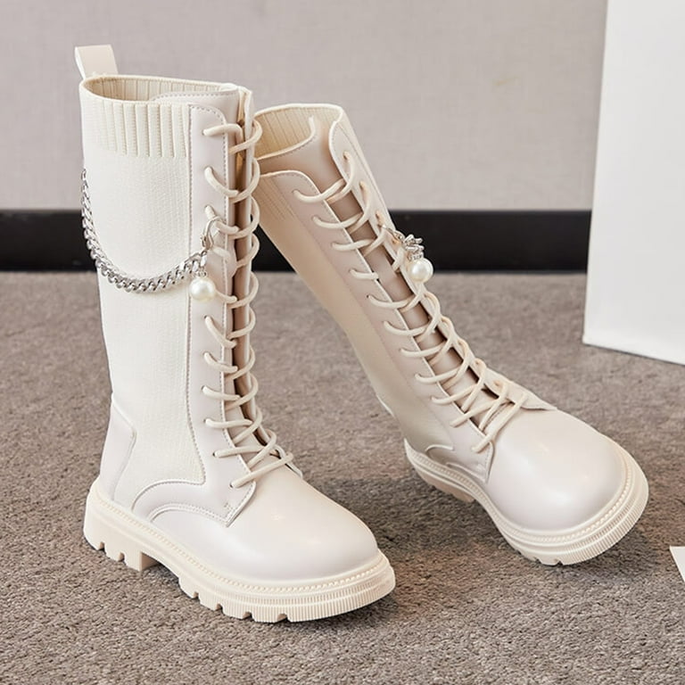 REDARER Children Sock Boots Knit Stretch Flat Thick Heel Long Belt