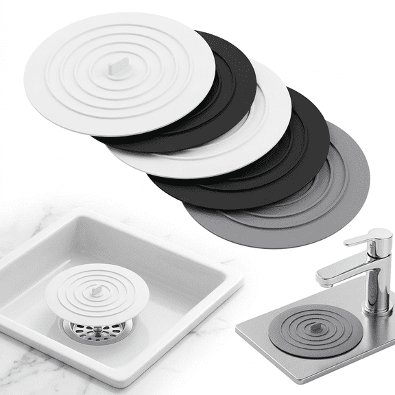 Bathtub Drain Cover, 5 Pack Silicone Shower Drain Stopper, Flat Suction Kitchen Sink Plug for Floor Drain and Laundry, Bathroom Accessories