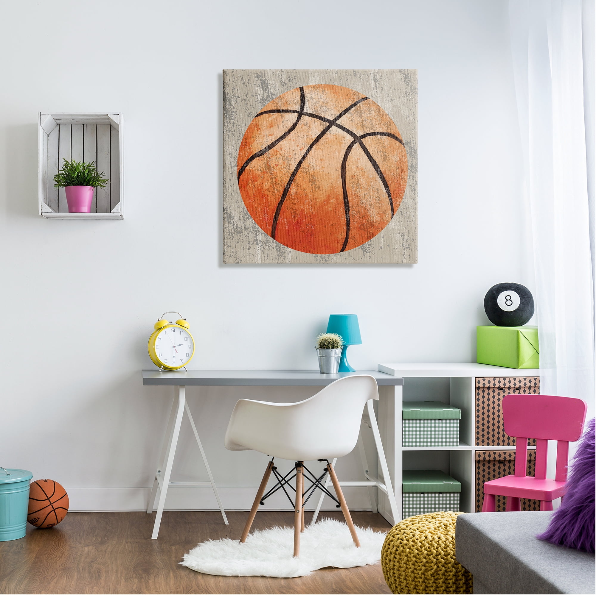 Stupell Industries Rustic Sports Basketball Abstract Painting Gallery Wrapped Canvas Art Print Wall Art, 30 x 30