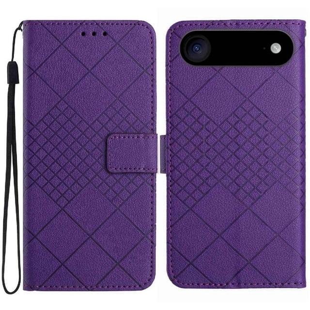 Flip Wallet Case for iPhone Air with Kickstand & Wrist Strap, Shockproof TPU Inner Purple