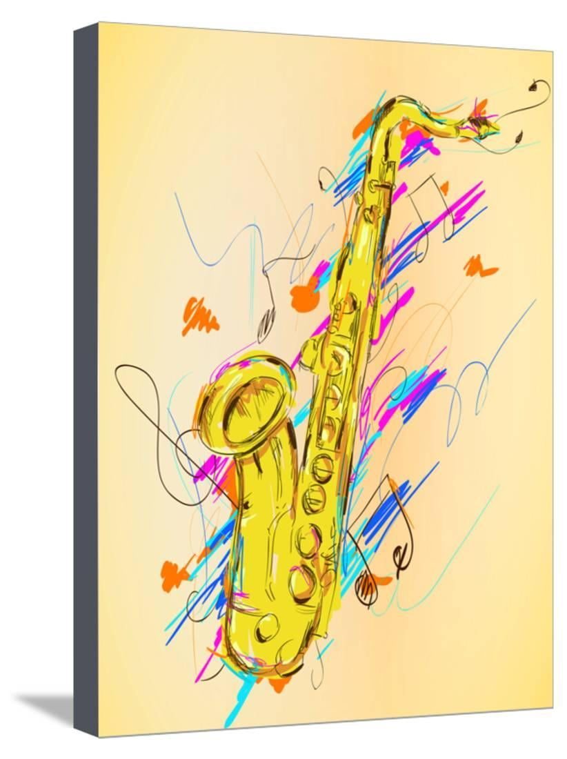 YOUNG MAN PLAYING A SAXOPHONE MUSIC MOUNTED CANVAS PRINT WALL ART PICTURE DECOR