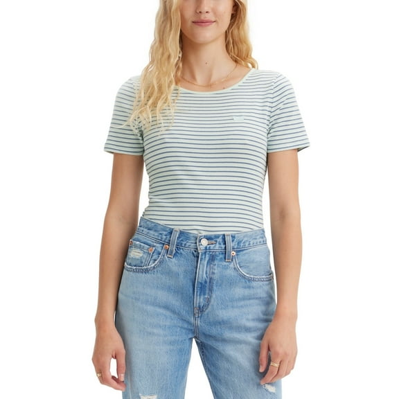 Levi's JULIP STRIPE Women's Slim Fit Honey Ribbed Logo T-Shirt, US Small
