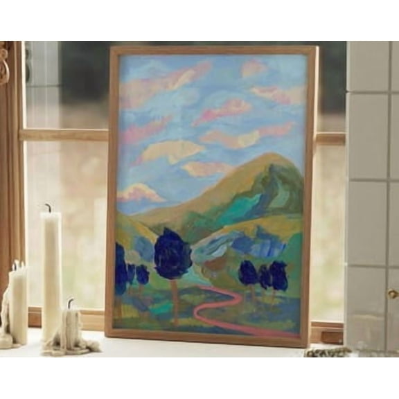 Blue Mountain Poster Midcentury Modern Landscape Poster , Poster Print Only