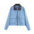 thumbnail image 5 of Unir Leather Collar Corduroy Bomber Jacket for Women, Zip Front, Relaxed Fit Casual Outerwear with Patch Pockets, 1 Piece, XS-L, 5 of 5