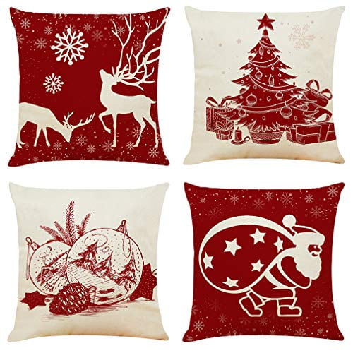 Ogrmar 4PCS 18"x18" Throw Pillow Covers Christmas Decorative Couch Pillow Cases 