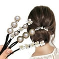 Women Charm Hair Bun Maker With Peal And Flower Charm Rotate Hairpin