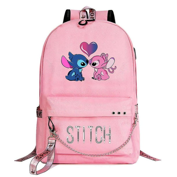 Stitch Kawaii niños niñas niños escuela libro bolsas mujeres Usb cadena mochila lona hombres Laptop mochila mochila