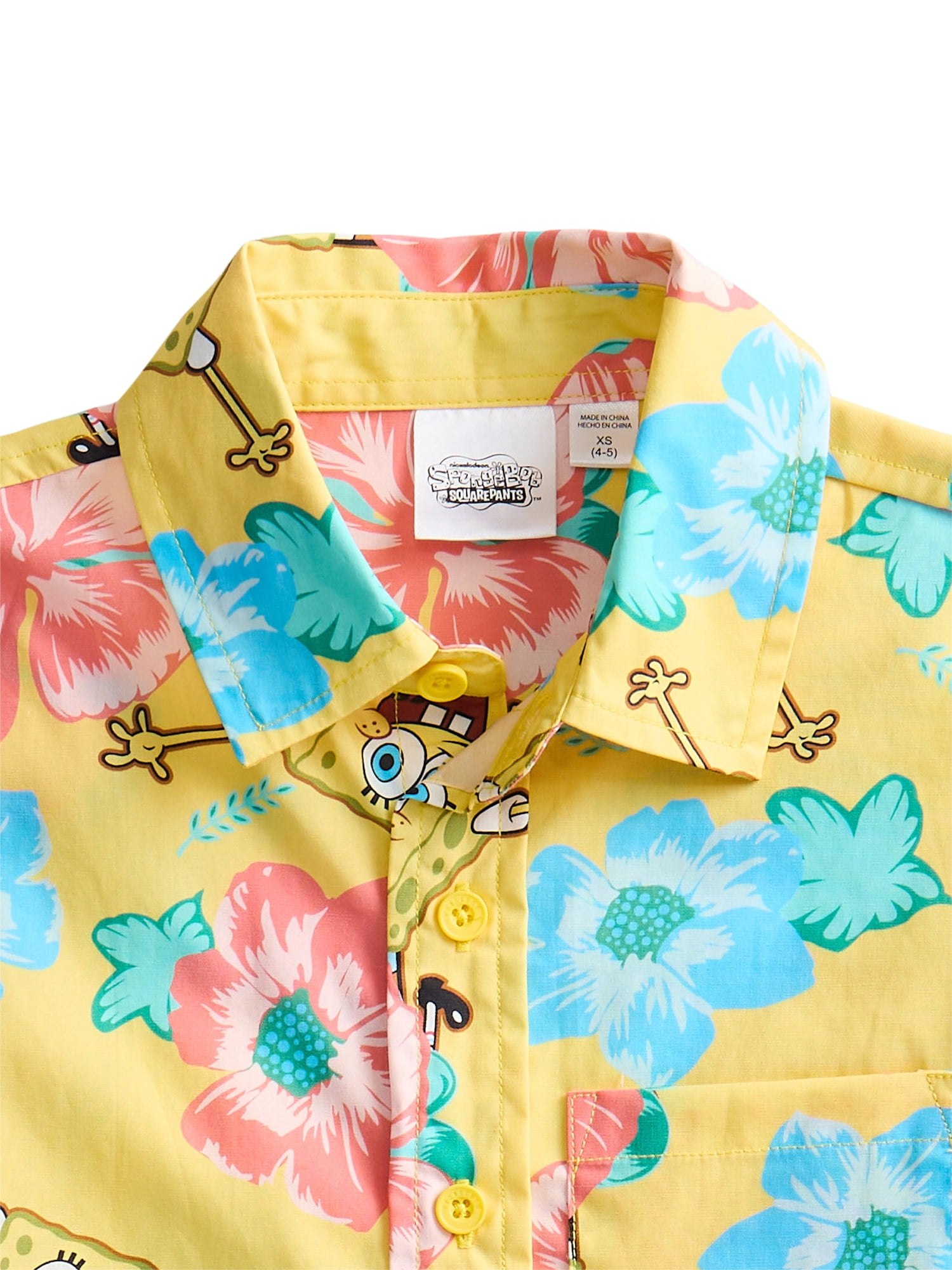 SpongeBob SquarePants Boys Cotton Graphic Button Up Shirt with Short Sleeves, Sizes 4-18