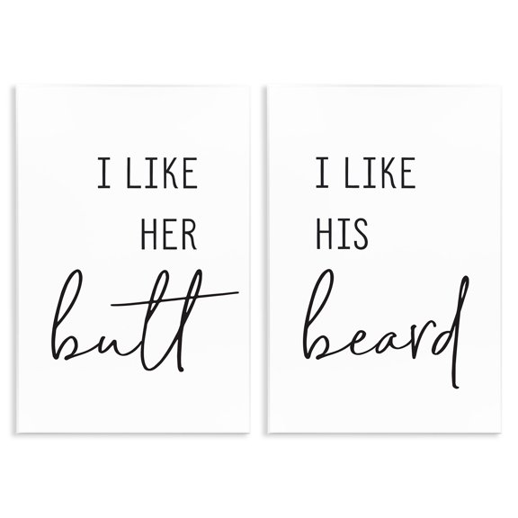 Stupell Industries Her Butt His Beard Funny Romantic Typography Painting Unframed Art Print Wall Art, 13 x 19, Set of 2