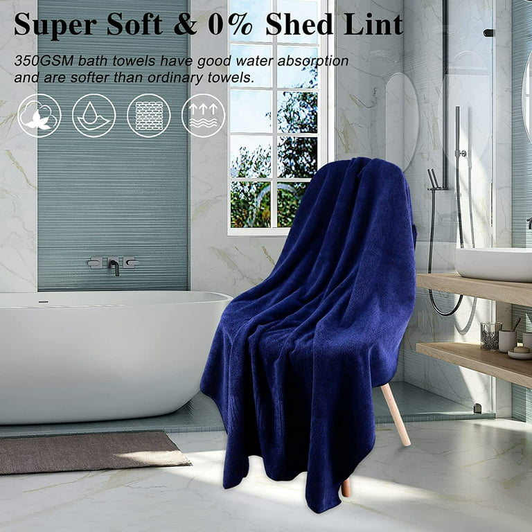 CHINO Oversized Bath Towel Set of 8 Navy, Microfiber 2 Large Bath Sheets, 2  Hand Towels, 4 Washcloths - Super Absorbent Jumbo Towels Set Diamond