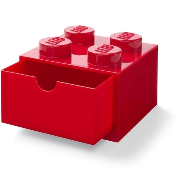 LEGO 4-Knob Stackable Plastic Organizer Desk Drawer, Bright Red