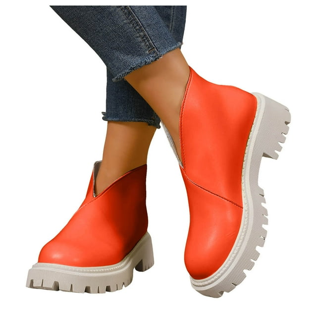 Bottines à Plateforme pour Femmes 2025 Mode Décontractée en Cuir Découpées Épaisses à Enfiler Bottines Courtes Fermeture Éclair Arrière