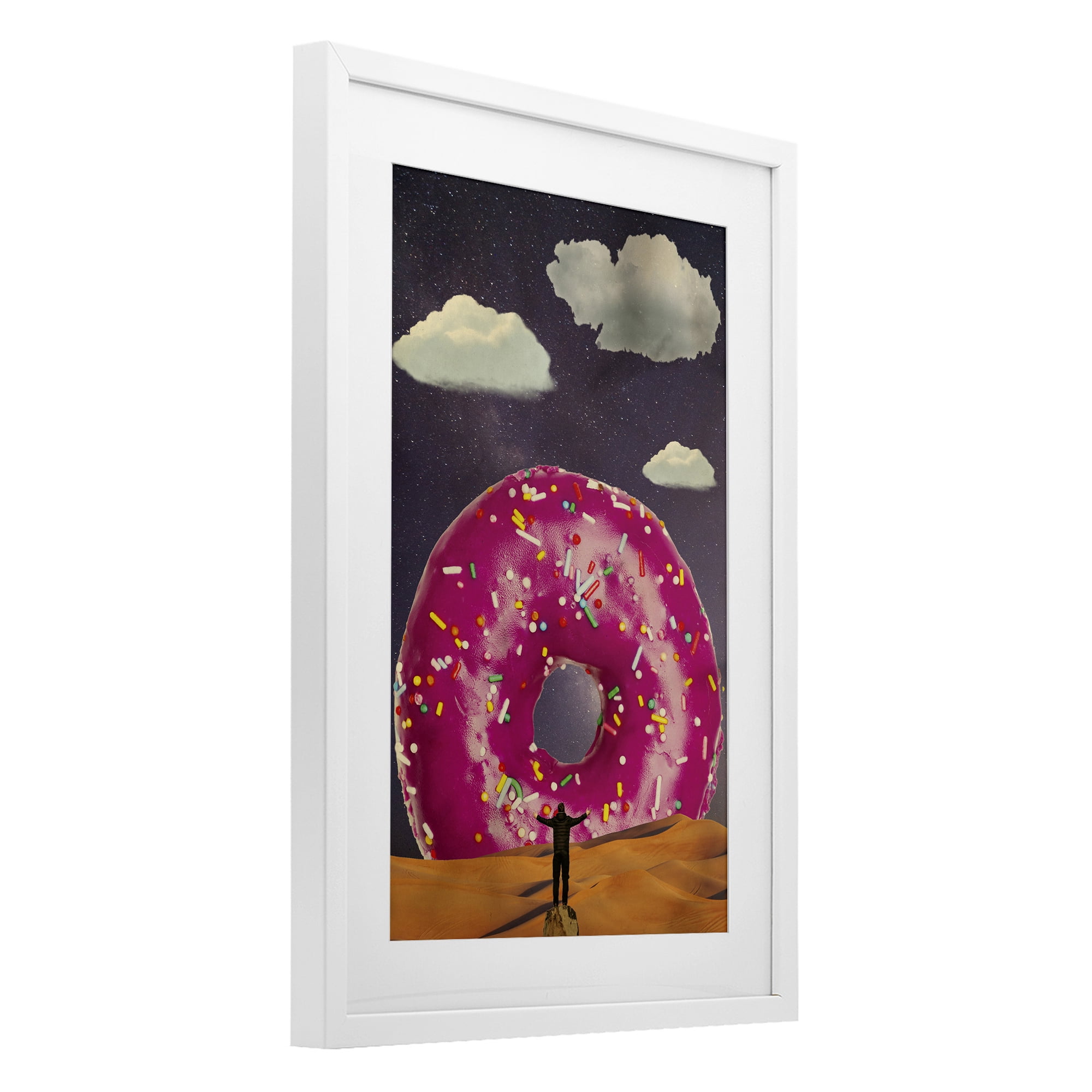 Happy Days Giant Donut White Framed Print Under Glass, design by Elo Marc