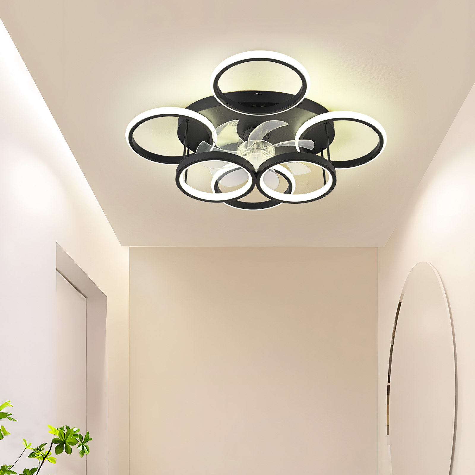 Garwarm Ceiling Fans with Lights, Modern Ceiling Fan with Lights Remote Control, Low Profile Ceiling Fan, 6 Speed Dimmable LED Ceiling Lamp for Bedroom, Kitchen, Black