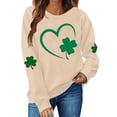 thumbnail image 2 of Up to 65 off!Lolmot St Patricks Day Shirt Women Fleece Lined Sweatshirt Shamrock Long Sleeve Shirts Green Clover Pullover Irish Holiday Heart Print Graphic Tops, 2 of 5