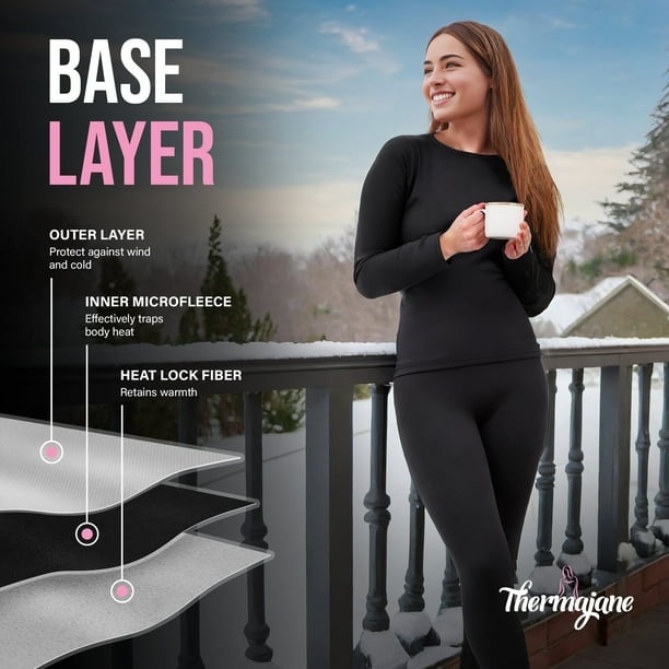 Thermajane Thermal Underwear for Women Crewneck Long Johns Set XXS 3XL