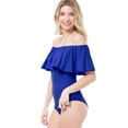 thumbnail image 3 of MixMatchy Women's Solid Ruffle Lace Off-Shoulder Short Sleeve Leotard Bodysuit, 3 of 6