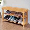 thumbnail image 2 of Tcbosik 3-Tier Bamboo Shoe Rack Bench with Storage for Entryway Hallway Foyer, Wood Color, 2 of 9