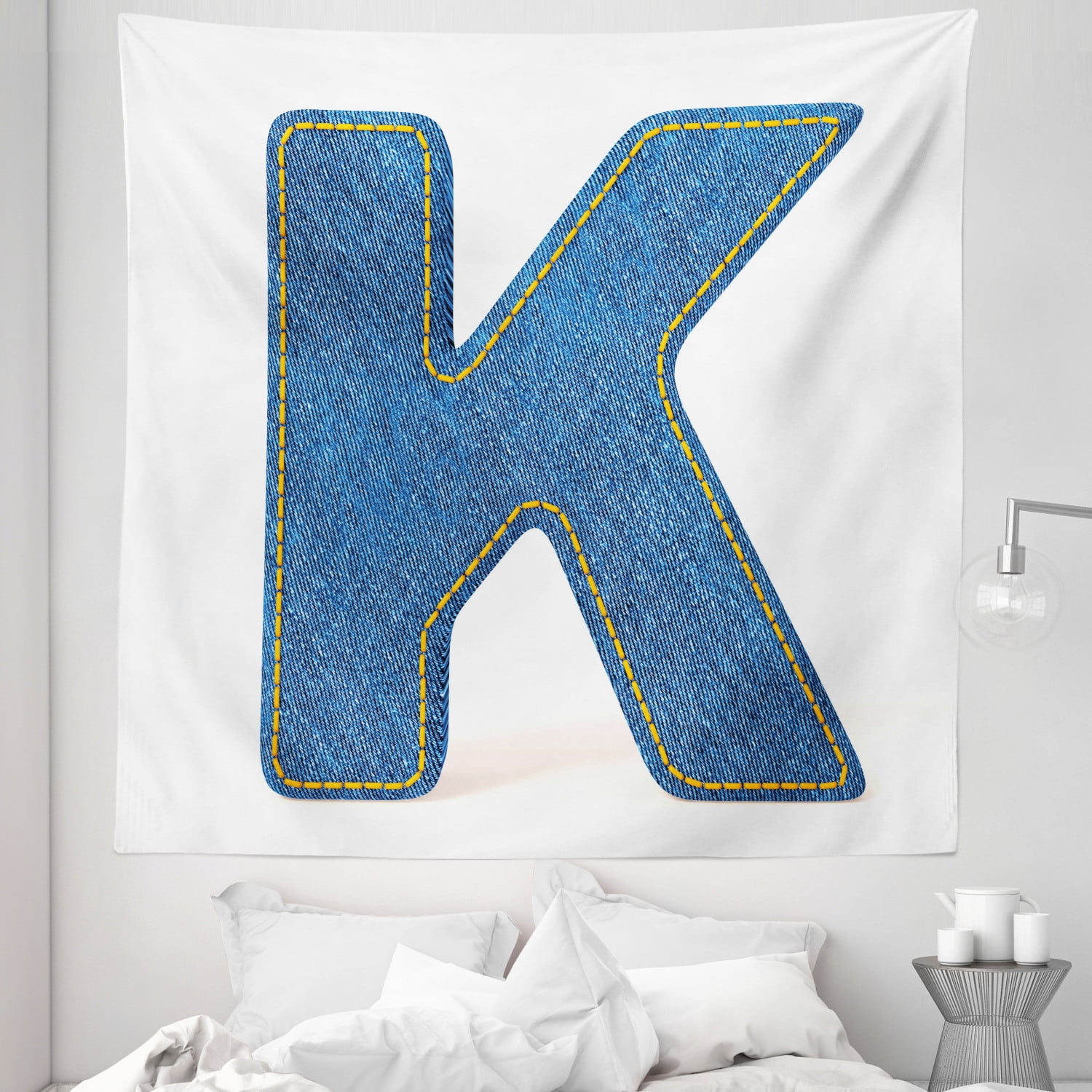 Letter K Tapestry, Alphabet Font Denim Style Blue Jean Texture ...