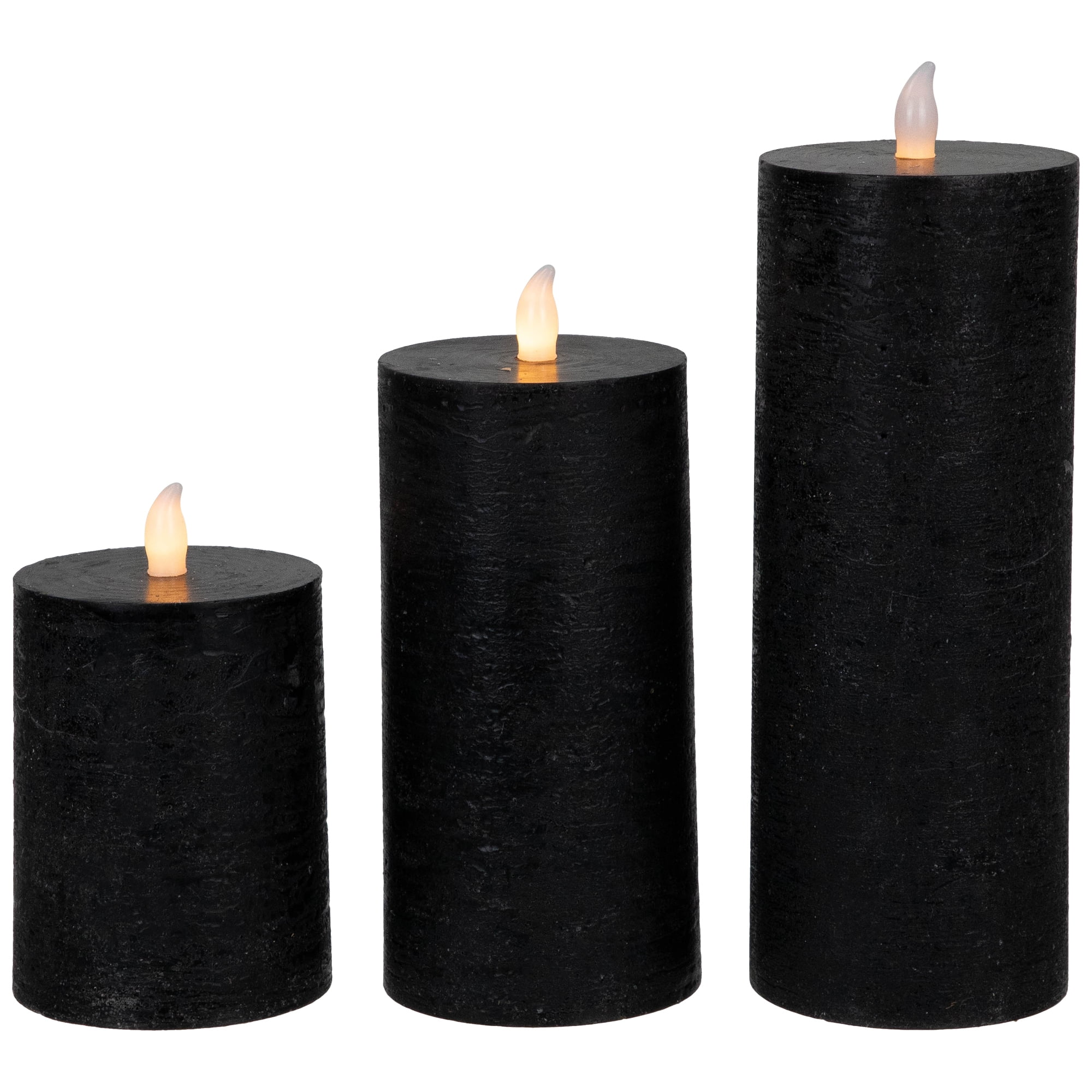 Northlight Black LED Flameless Flickering Wax Pillar Halloween Candles - 8" - Set of 3