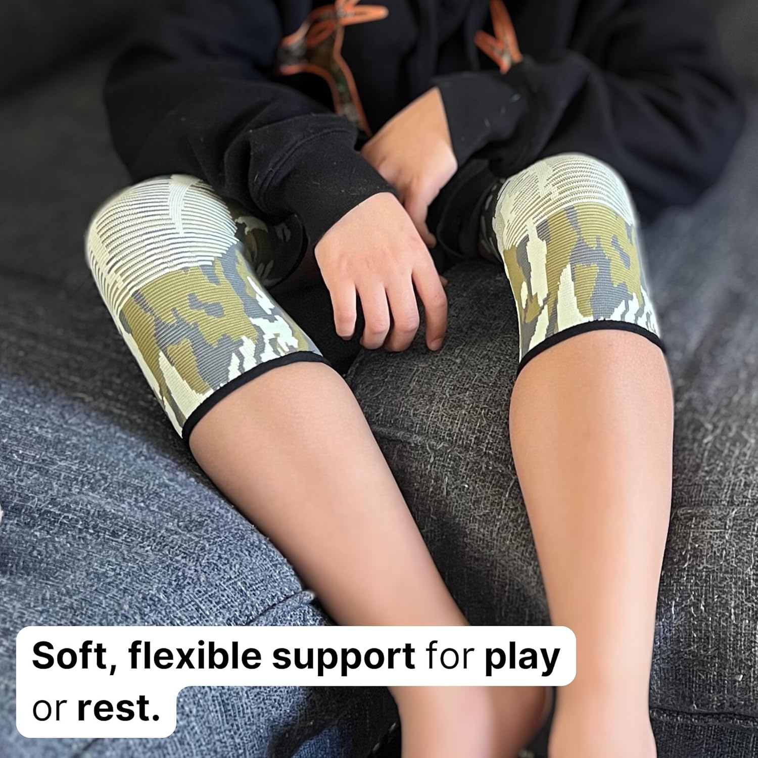 Kids Knee Brace Sleeve – Youth Knee Compression Support for Children | Knee Pain Relief & Sports Use – Boys & Girls Sizes for Basketball, Gymnastics, & Everyday Wear (1, Green Camouflage, Small)