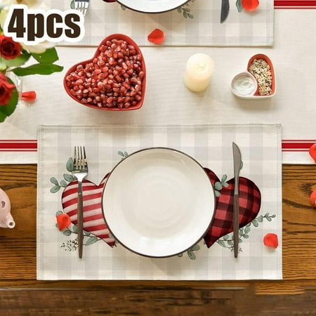 

Place Mats for Dining Table Set Valentine s Day Linen Printed Placemat Festival Love Western Restaurant Heat Insulation Table Mat