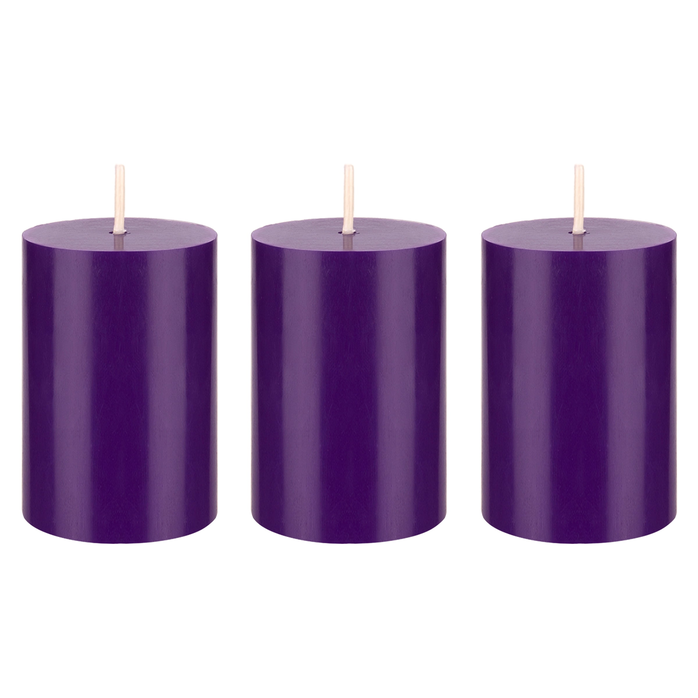 Mega Candles 3 pcs Unscented Purple Round Pillar Candle, Hand Poured Premium Wax Candles 2 Inch