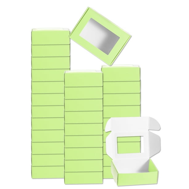 32 Piezas Cajas de Embalaje de Jabón 2.4x3.3x1.2 Pulgadas Caja de Jabón de Kraft con Ventana (Rectángulo, Verde Claro)