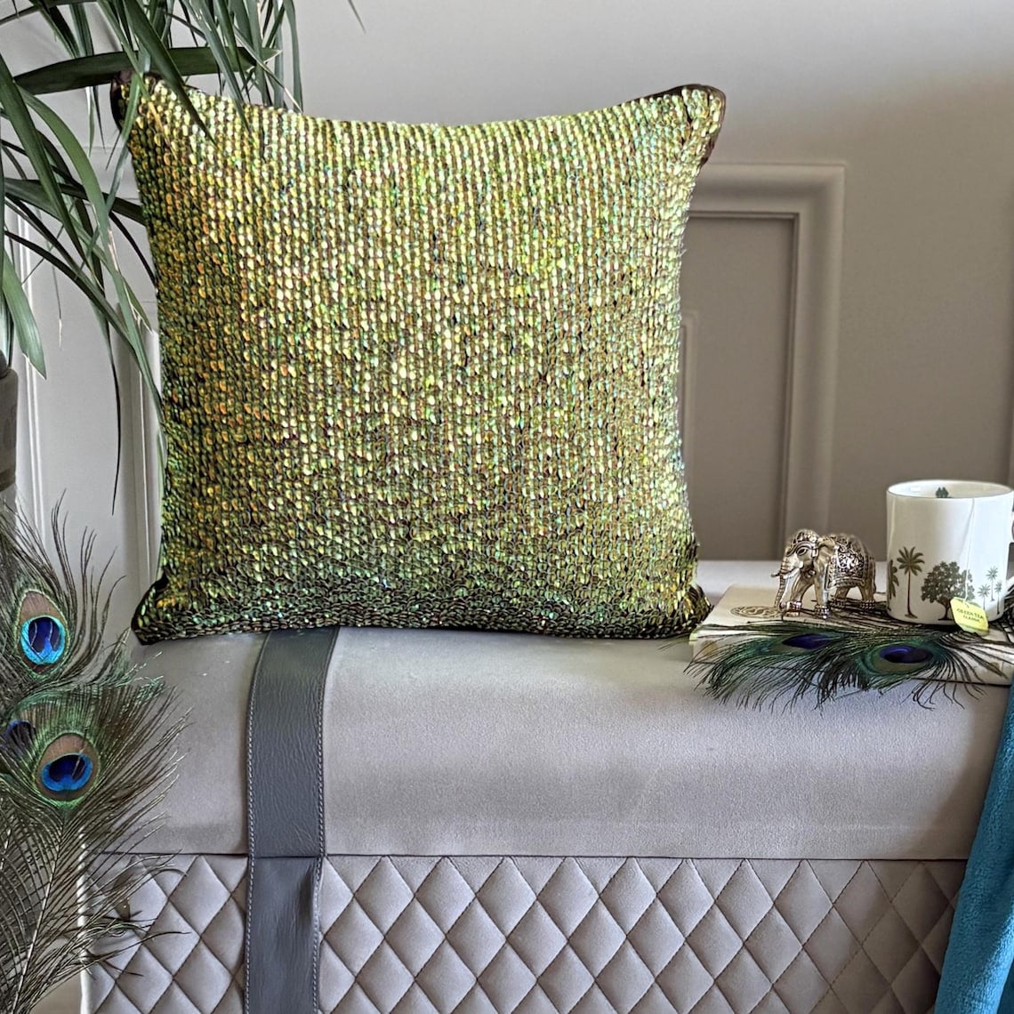 Throw Pillow Covers, Brown Decorative Throw Pillow Covers 16x16 inch (40x40 cm), Silk Pillow Covers, Abstract, Bling, Textured, Sequins Embellished, Modern Pillowcase&nbsp; - Supernova