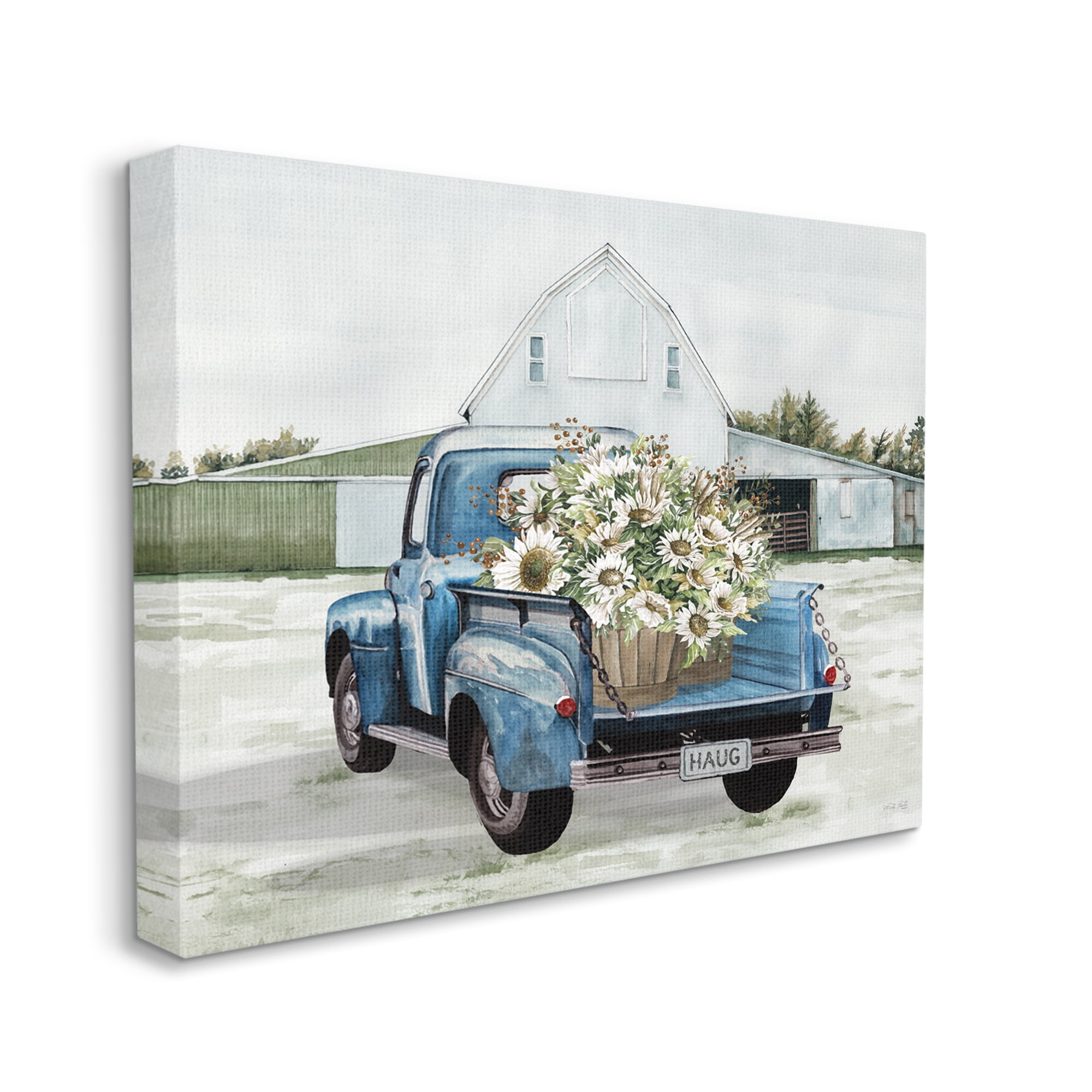 Stupell Industries Sunflower Truck at Farm Transportation Painting Gallery Wrapped Canvas Print Wall Art, 48 x 36