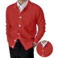 thumbnail image 3 of Men'S Lapel Cardigan Sweater Knit Long Sleeve Button Cardigan Slim Fit Casual Ribbed Knitted Jacket Red M, 3 of 7