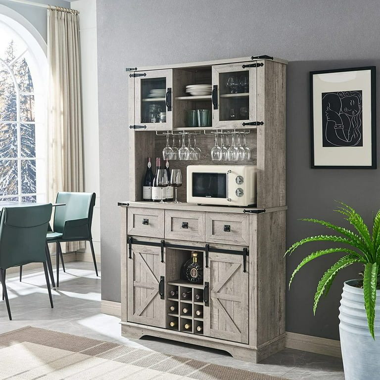 Okd Bar Cabinet Kitchen Pantry Storage With Wine And Glass Rack Drawers Adjule Shelves Light Rustic Oak Com