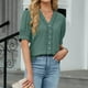 thumbnail image 4 of Eres Más Que una Camisa de Puntuación de Prueba Boho Top Manga Corta Cuello Redondo Blusa Suelta, Detalle de Encaje Color Sólido Desgaste de Verano Casual, Mezcla de Poliéster Spandex, 4 of 9