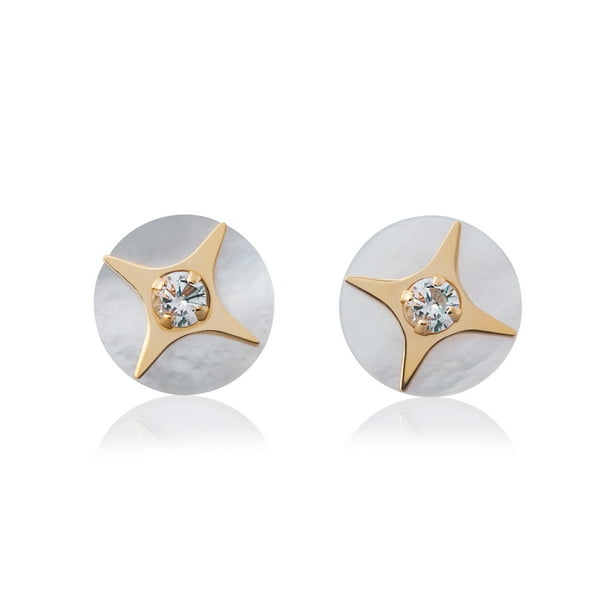 Aretes de oro 14k GIALLO Broquel GIALLO COLLECTION Estrella de belén oro amarillo madre perla circonias brillantes