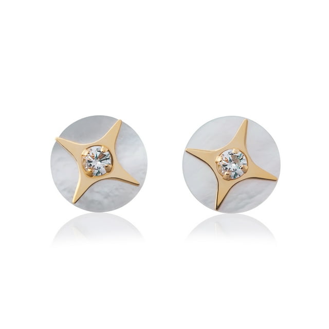 Aretes de oro 14k GIALLO Broquel GIALLO COLLECTION Estrella de belén oro amarillo madre perla circonias brillantes