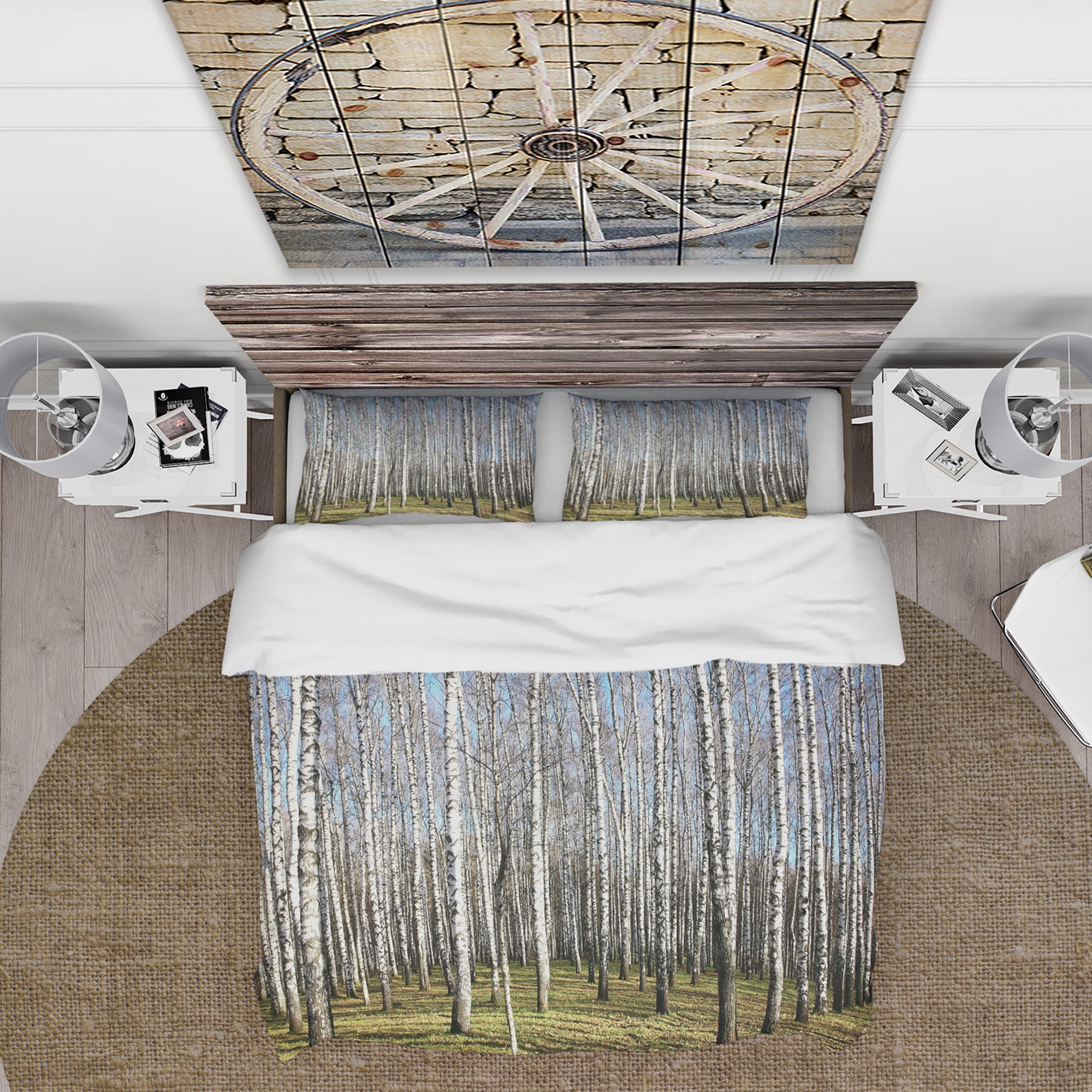 Designart 'Sunny November Day in Birch Grow' Modern Forest Duvet Cover Set