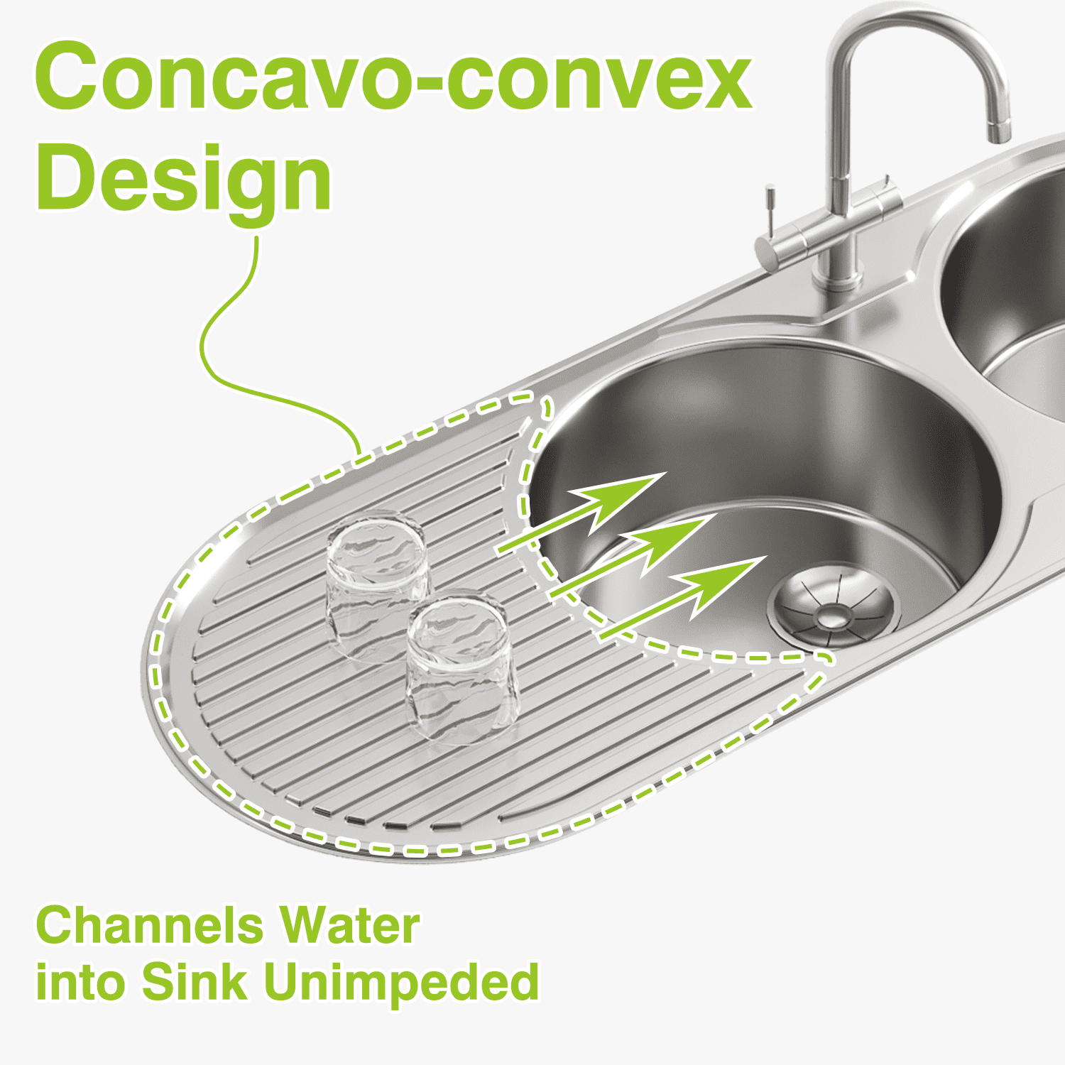 Naiture Double Bowl Stainless Steel Kitchen Sink, Oval Drop-In Top Mount Sink, 50" X 19" with Right Drainboard and Single Faucet Hole