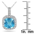 thumbnail image 2 of SZUL Women's 1 1/2 Carat Cushion Blue Topaz and Diamond Halo Pendant in 10K White Gold, 2 of 5