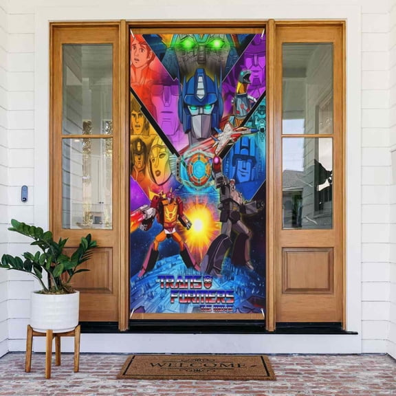 Door Cover Decorations Transformers Door Banner Porch Sign Banner For Indoor Outdoor Wall Home Party Supplies 72.8 x 35.4 Inch