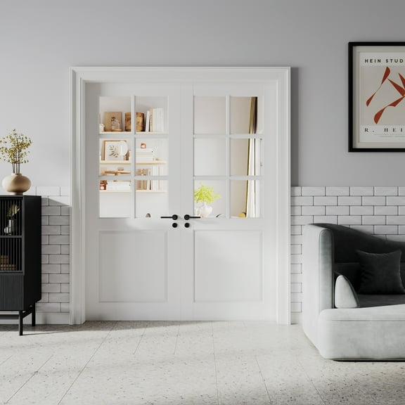 64" X 96" Clear Glass 6-Lite Prefinished Double Slab Door