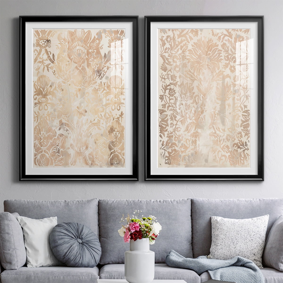 Wexford Home Walnut Damask III Premium Framed Print, 30.5" x 42.5" - Ready to Hang, Black (Set of 2)